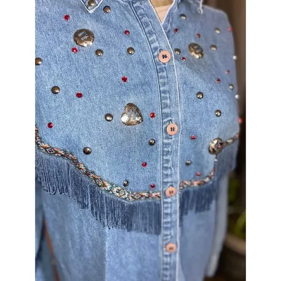 Vintage Blue Creek Jeans Womens Blue Denim Cotton Western Long Sleeve Size | XL - Picture 2 of 6